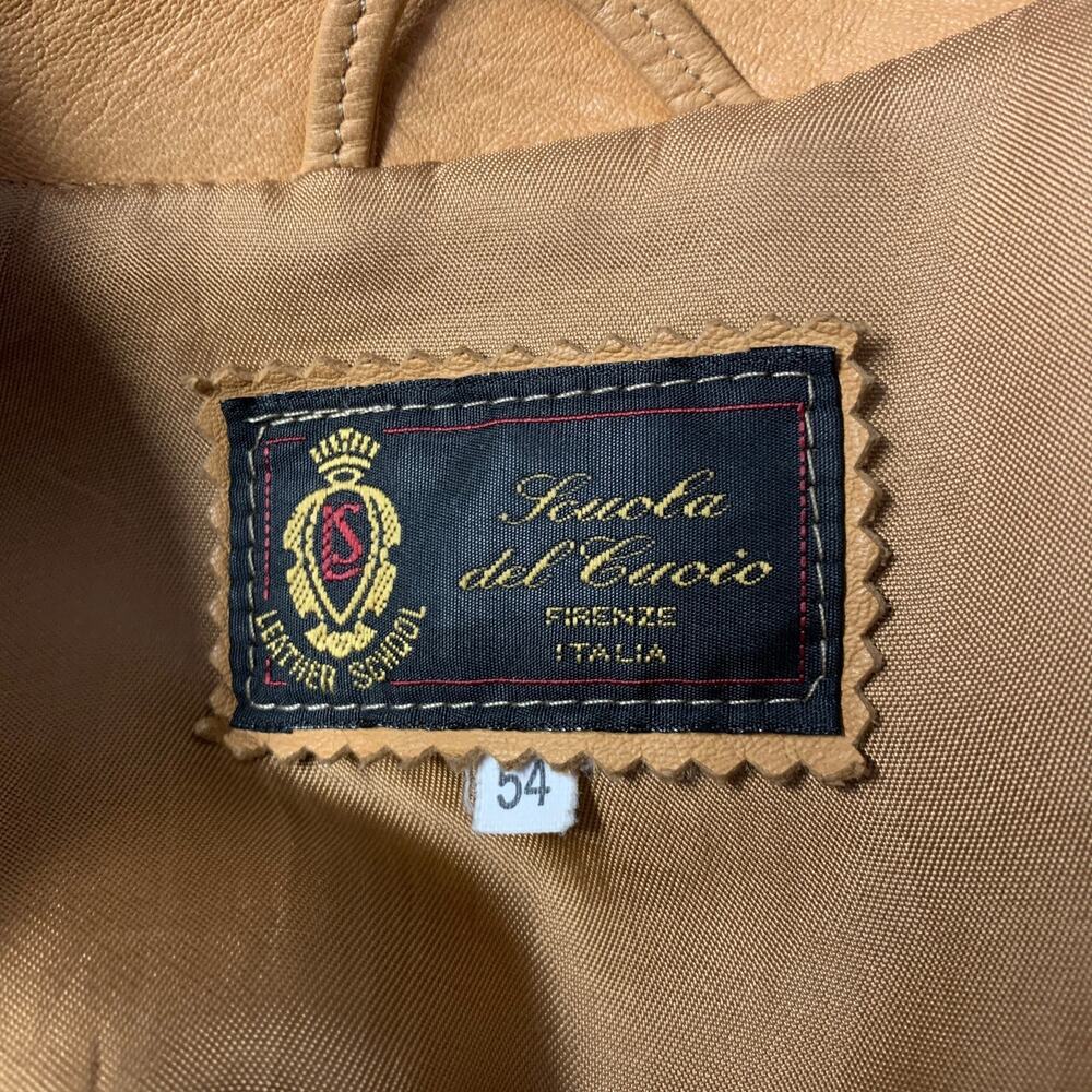 SCUOLA DEL CUOIO Size XL Camel Leather Bomber Jacket - Picture 6 of 6